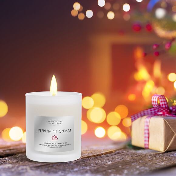 PEPPERMINT CREAM Soy Wax Candle in Glass Jar (10 oz) - Picture 5 of 8